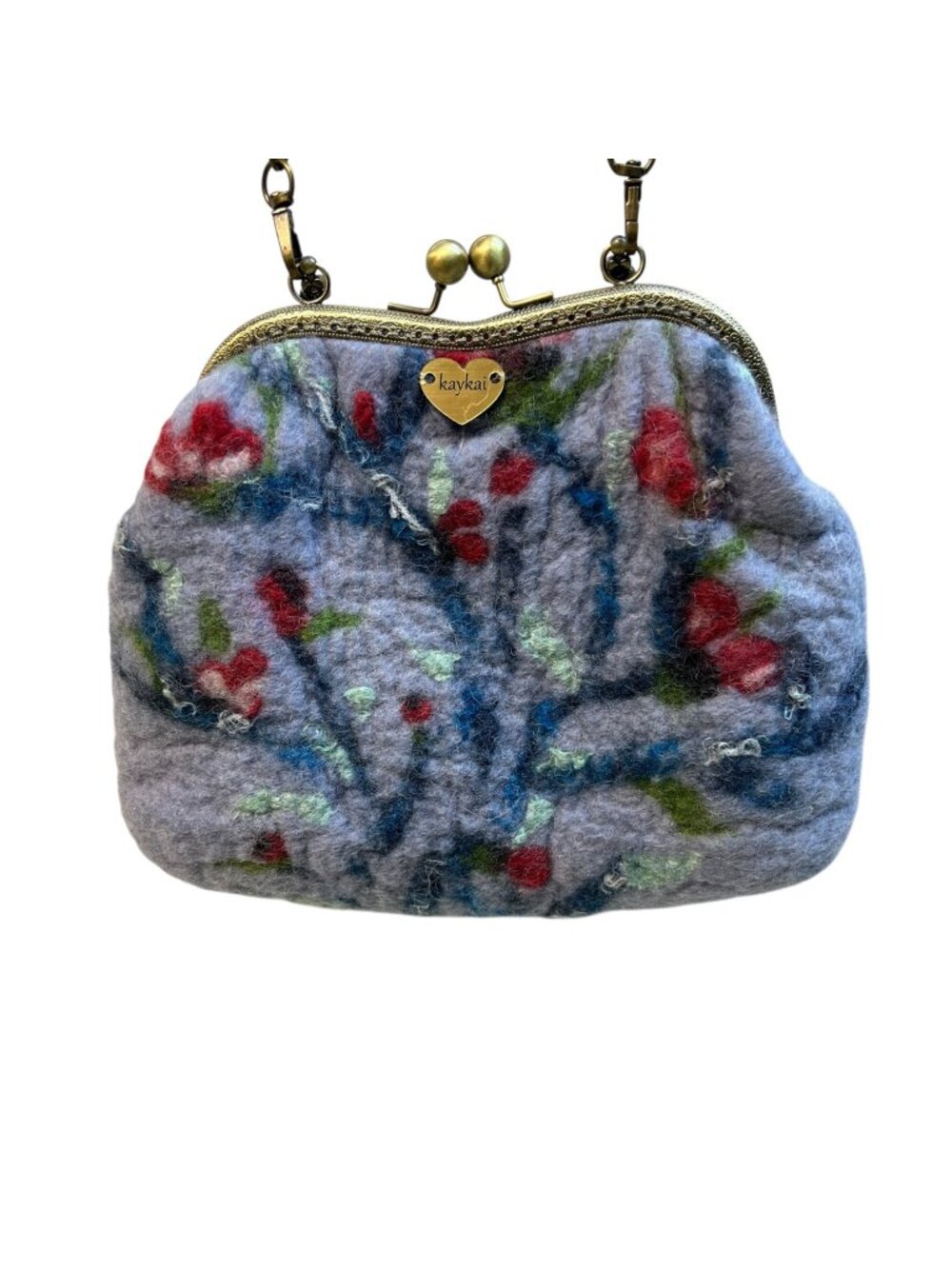 Handcrafted Kaykai Felted Wool Purse With Floral Design Kiss-Lock Closure 24" St